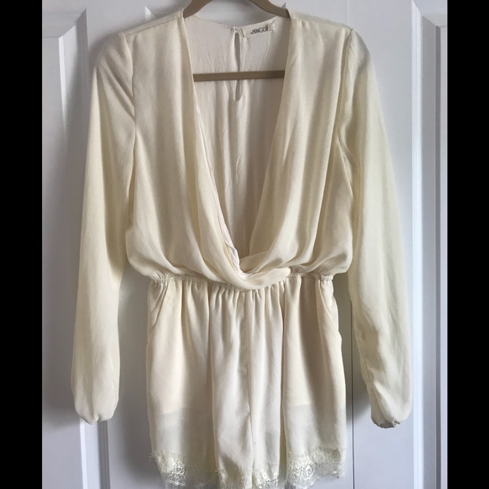 the hanger white lace trim long sleeve romper